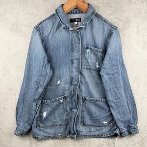 Kut from the Kloth Light Blue Distressed Jean Snap Jacket